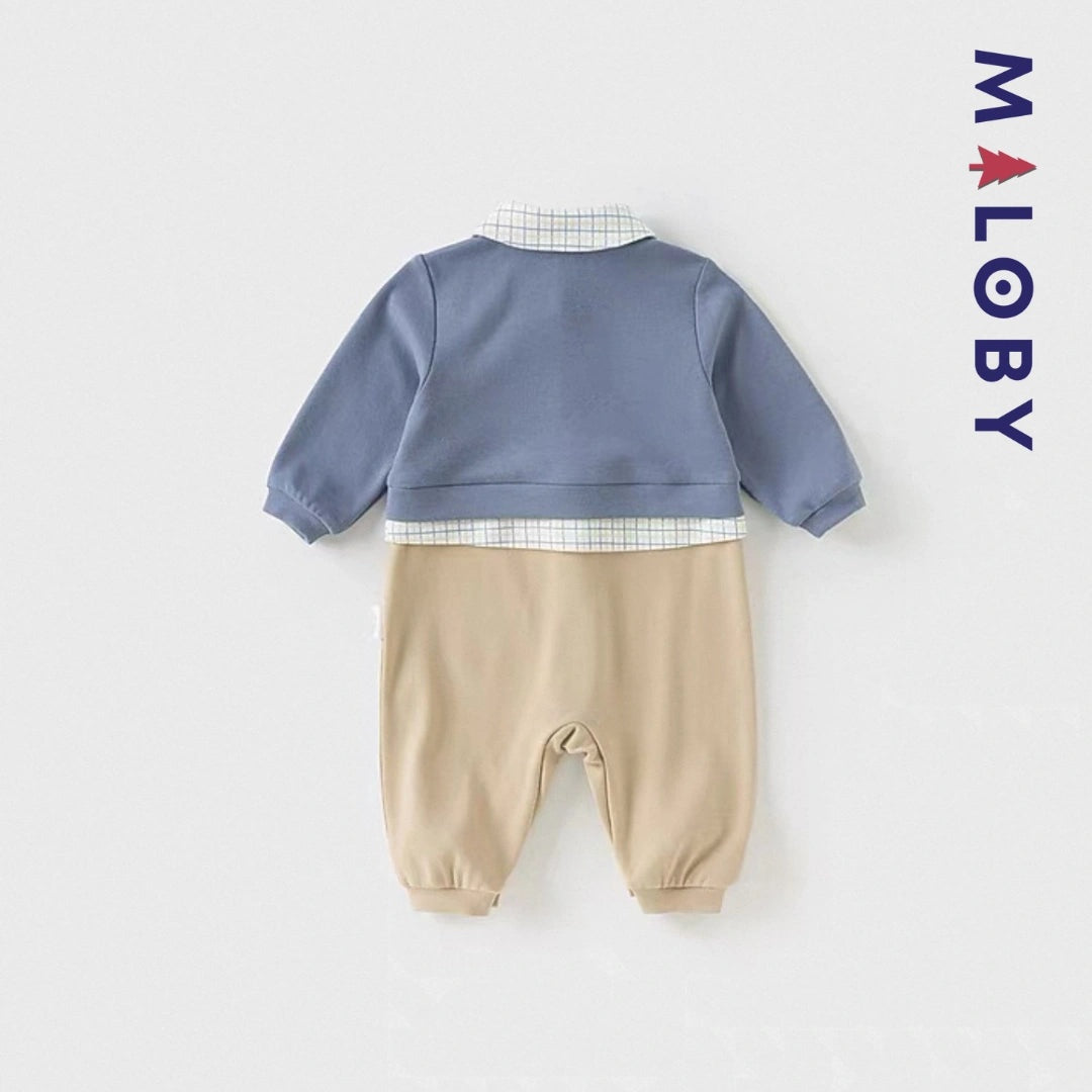 Combinaison longues effet 2 en 1 pour bébé garçon en bleu, parfait pour les événements spéciaux.