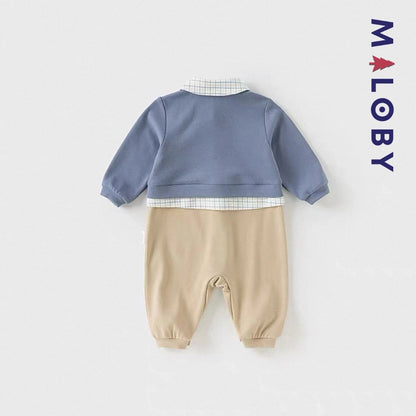 Combinaison longues effet 2 en 1 pour bébé garçon en bleu, parfait pour les événements spéciaux.