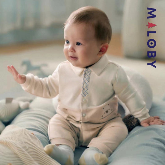 Combinaison longue fantaisie beige pour bébé garçon, élégante et confortable.