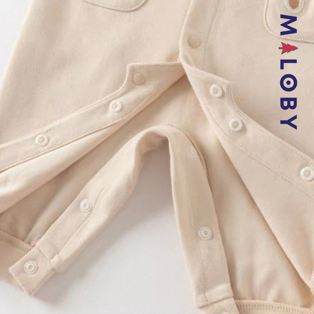 Combinaison longue fantaisie beige pour bébé garçon, élégante et confortable.
