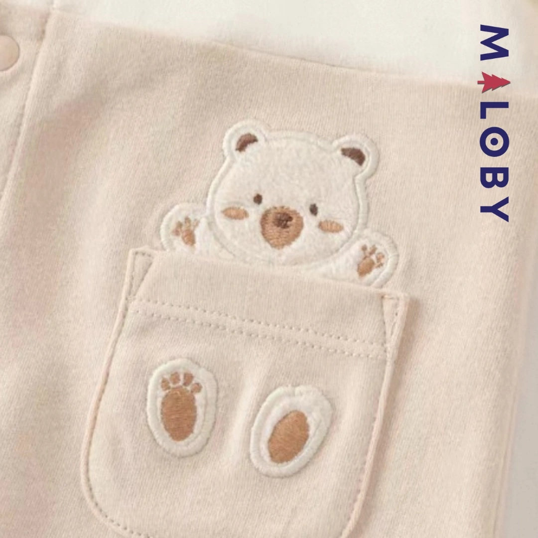 Combinaison longue fantaisie beige pour bébé garçon, élégante et confortable.