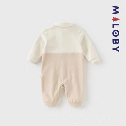 Combinaison longue fantaisie beige pour bébé garçon, élégante et confortable.
