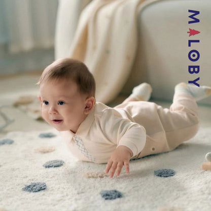 Combinaison longue fantaisie beige pour bébé garçon, élégante et confortable.