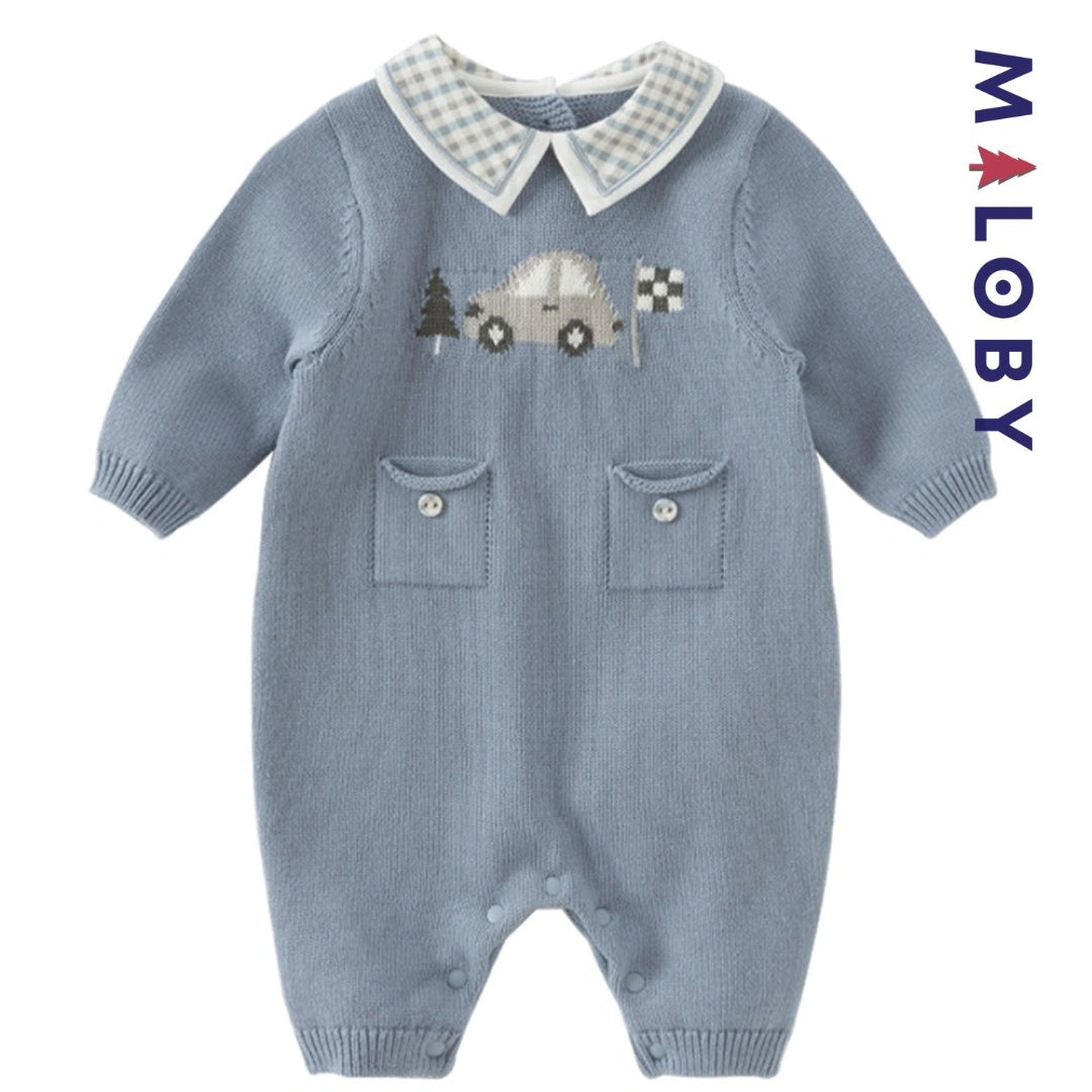 Combinaison en tricot bleu gris pour enfant garçon - MALOBY, idéale pour les anniversaires.