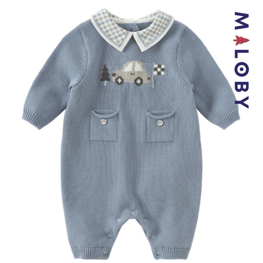 Combinaison en tricot bleu gris pour enfant garçon - MALOBY, idéale pour les anniversaires.