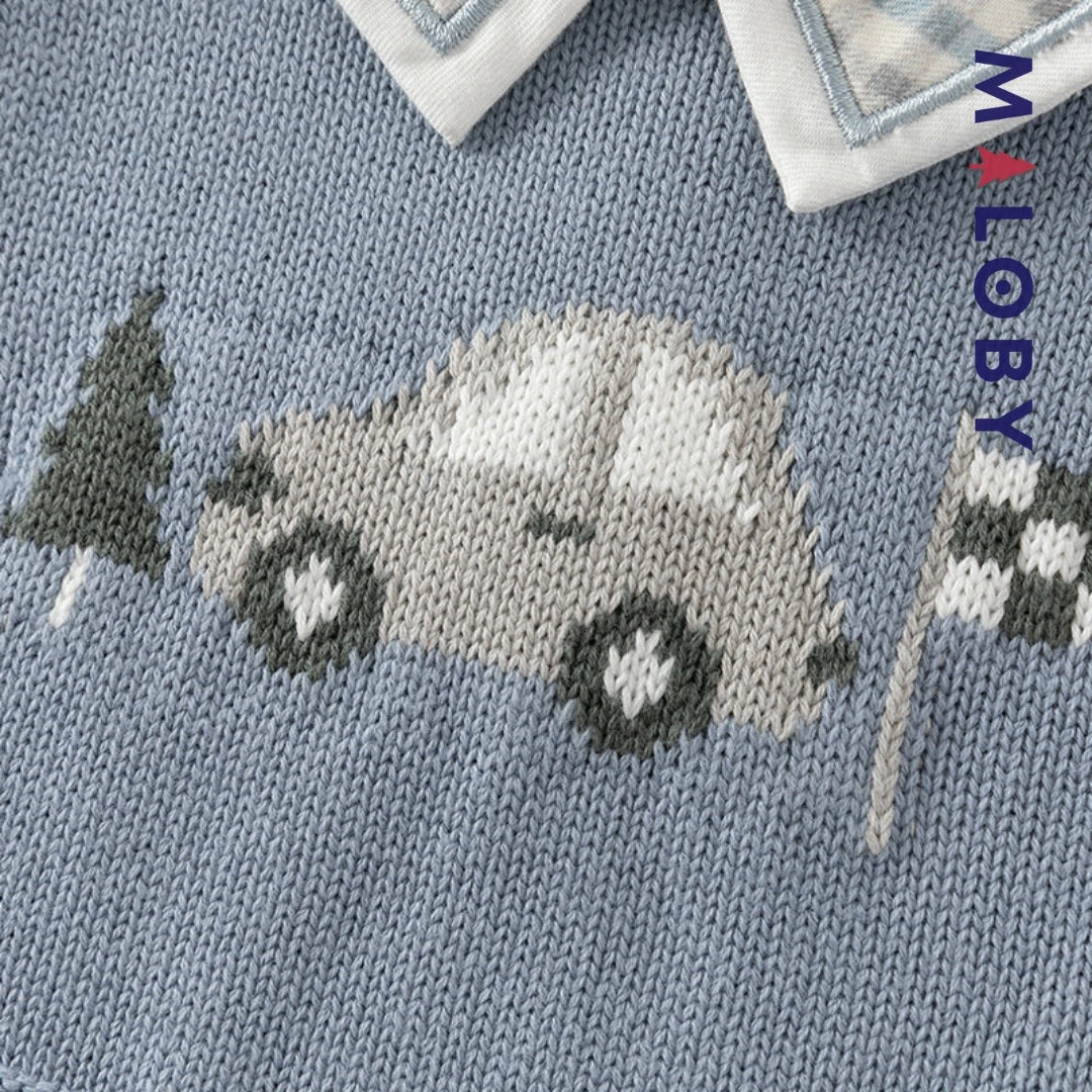 Combinaison en tricot bleu gris pour enfant garçon - MALOBY, idéale pour les anniversaires.