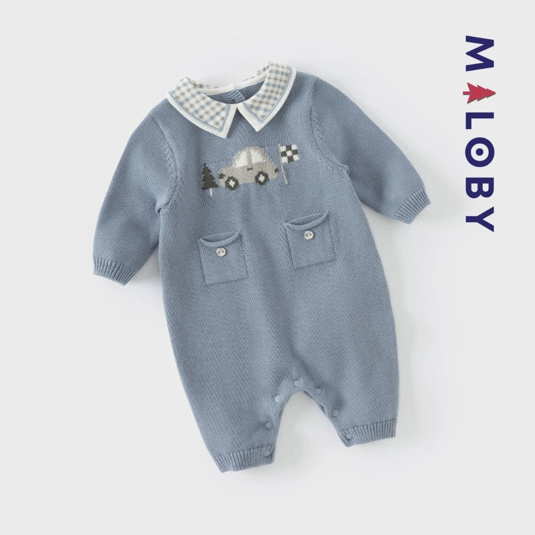 Combinaison en tricot bleu gris pour enfant garçon - MALOBY, idéale pour les anniversaires.