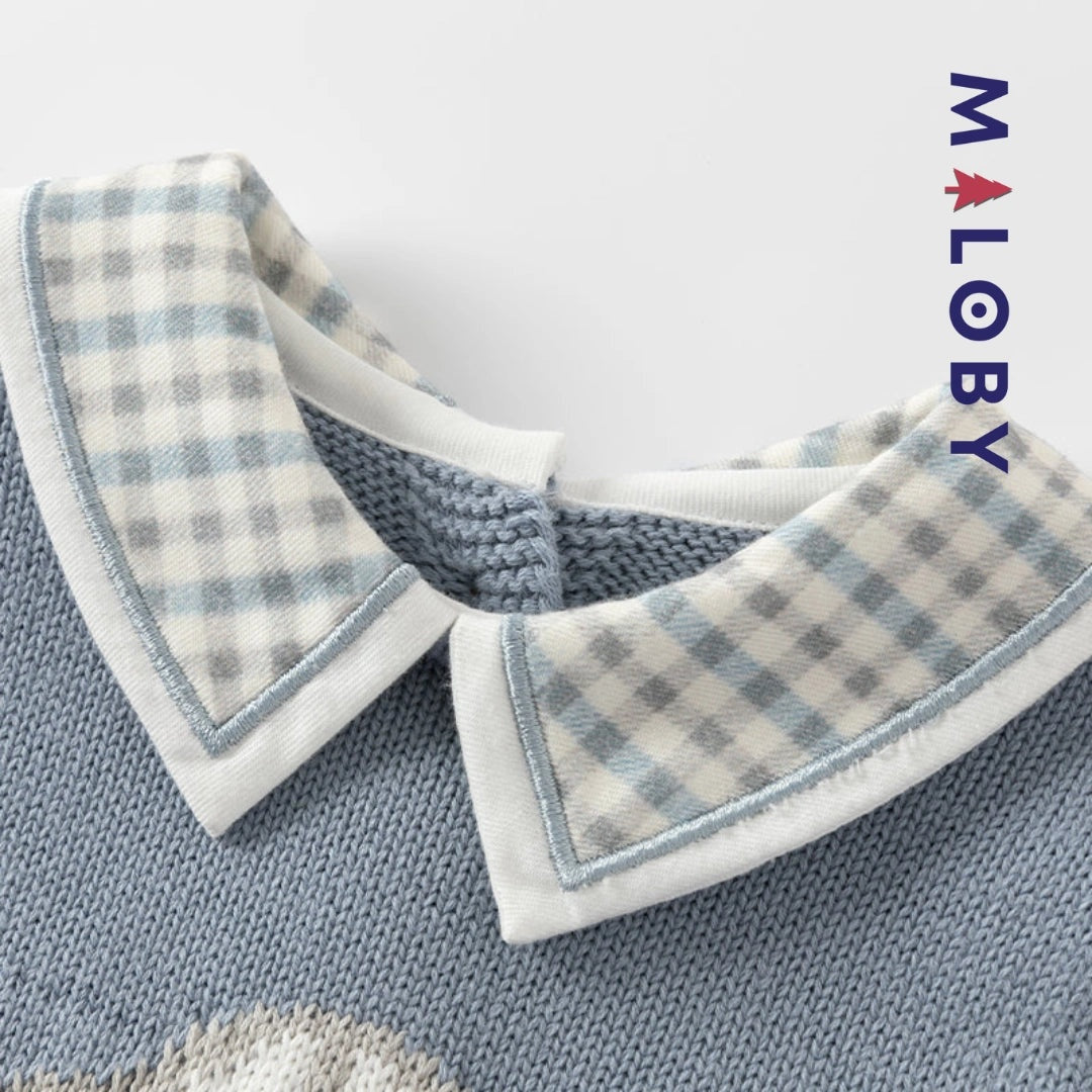 Combinaison en tricot bleu gris pour enfant garçon - MALOBY, idéale pour les anniversaires.