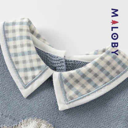 Combinaison en tricot bleu gris pour enfant garçon - MALOBY, idéale pour les anniversaires.