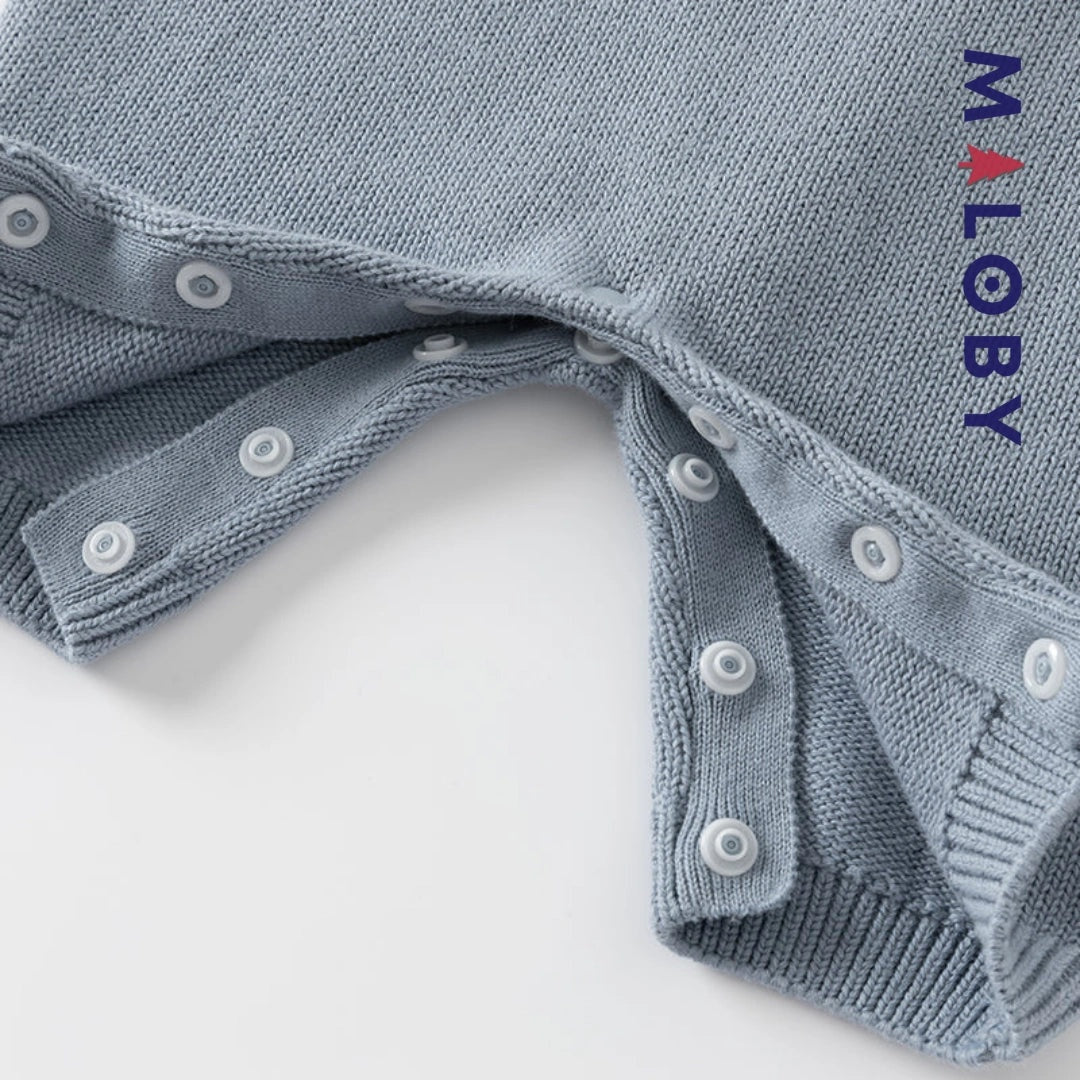 Combinaison en tricot bleu gris pour enfant garçon - MALOBY, idéale pour les anniversaires.