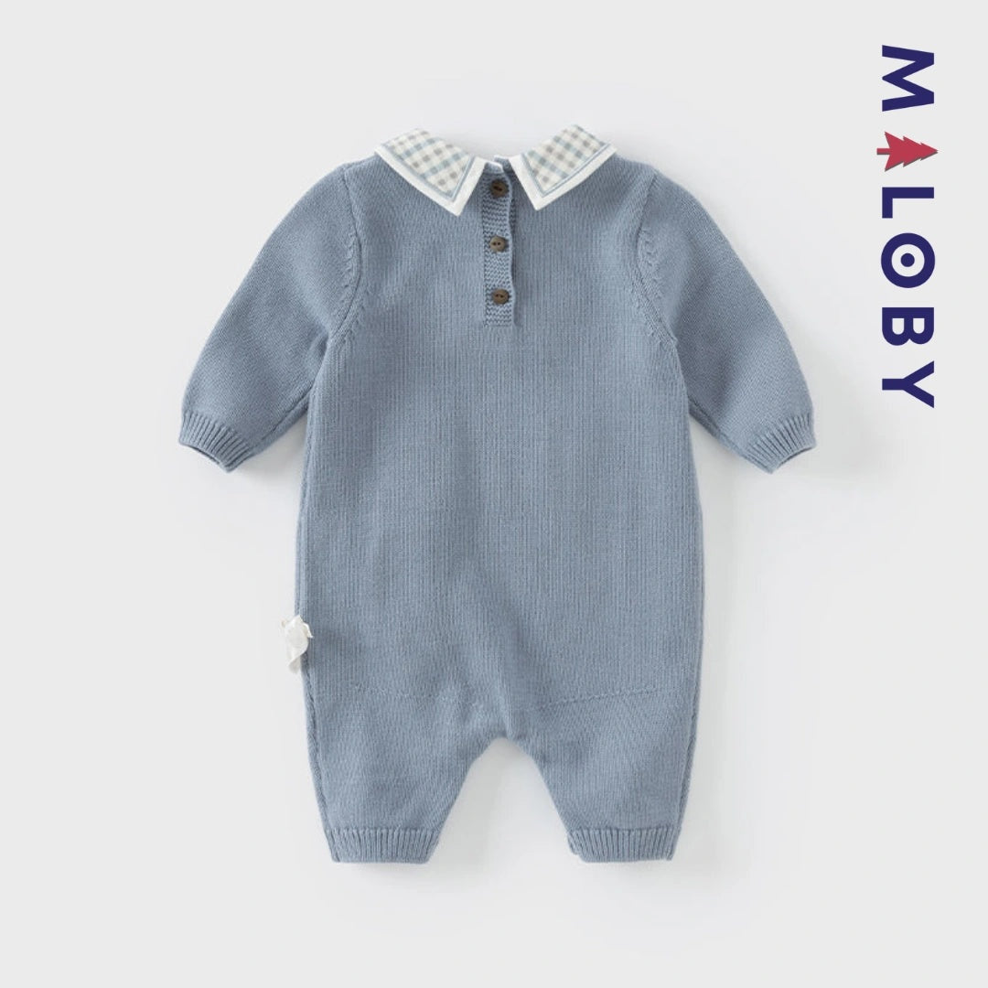 Combinaison en tricot bleu gris pour enfant garçon - MALOBY, idéale pour les anniversaires.