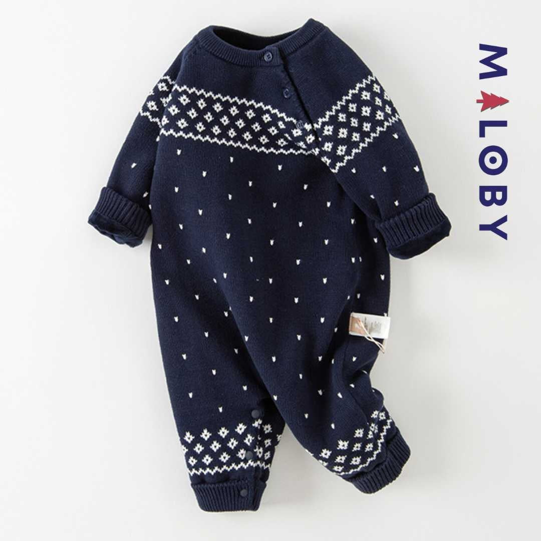 Combinaison en tricot jacquard pour bébé garçon, vêtement confortable et stylé.