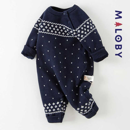 Combinaison en tricot jacquard pour bébé garçon, vêtement confortable et stylé.