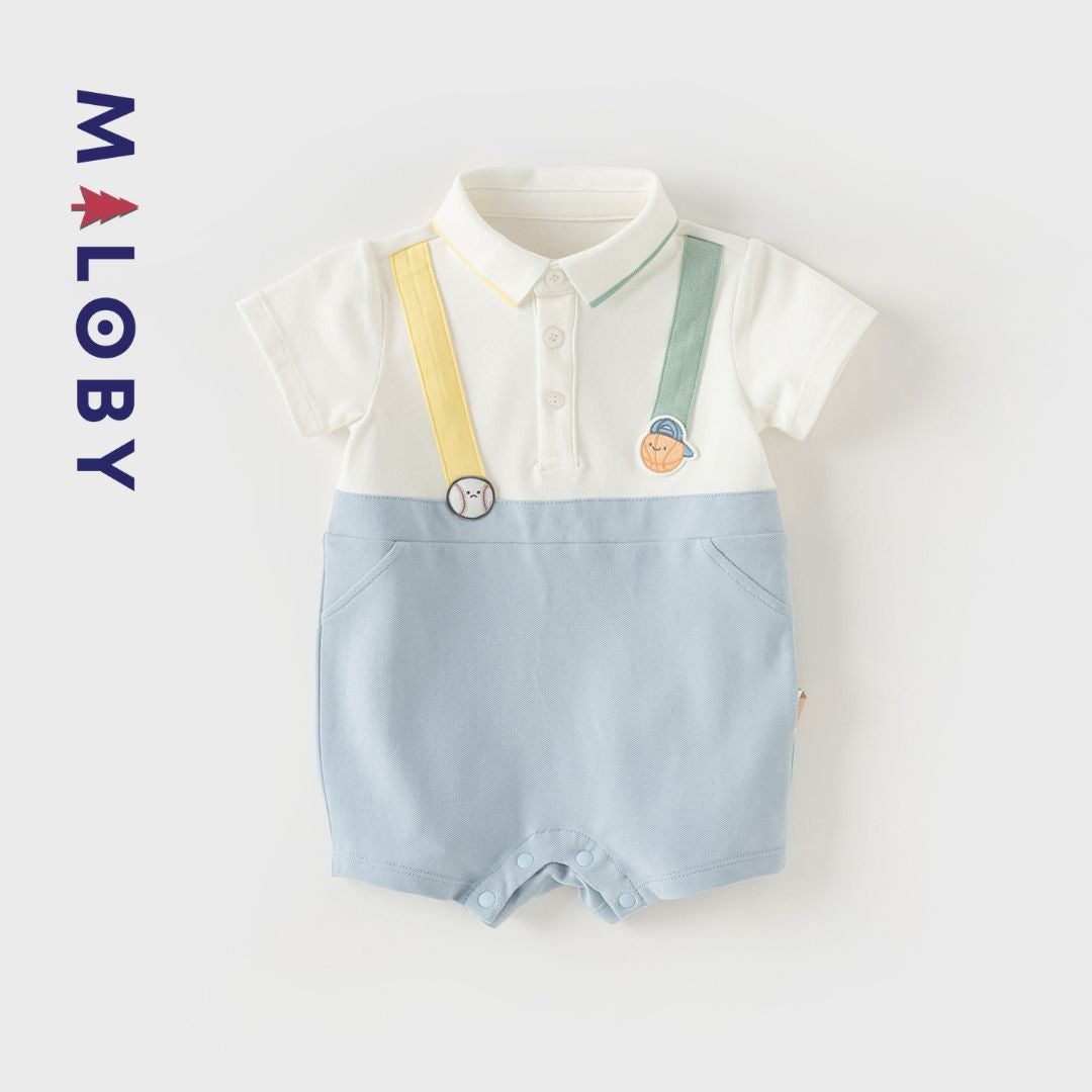 Combishort bébé garçon en piqué de coton blanc, parfait pour les occasions spéciales.