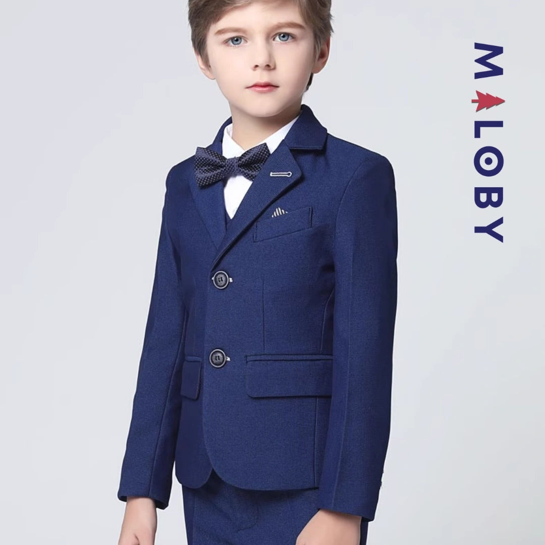 Costume 5 pièces bleu pour garçon, idéal pour anniversaires et événements festifs.