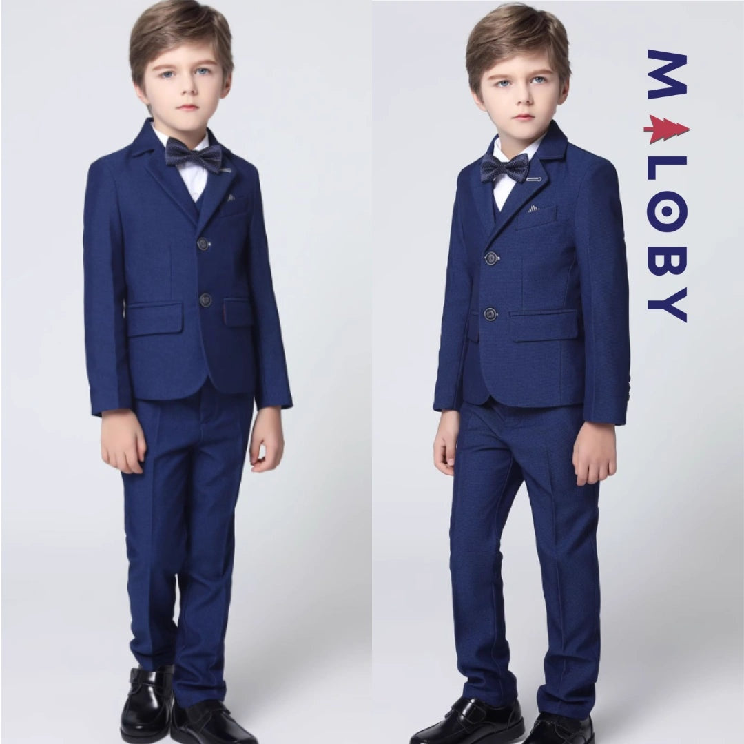 Costume 5 pièces bleu pour garçon, idéal pour anniversaires et événements festifs.
