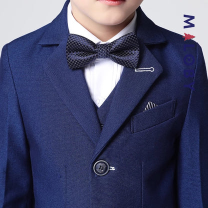 Costume 5 pièces bleu pour garçon, idéal pour anniversaires et événements festifs.