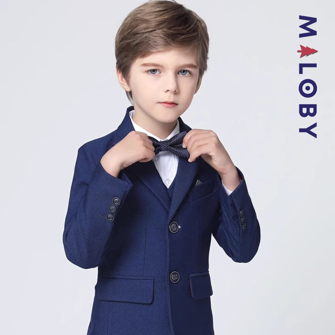 Costume 5 pièces bleu pour garçon, idéal pour anniversaires et événements festifs.