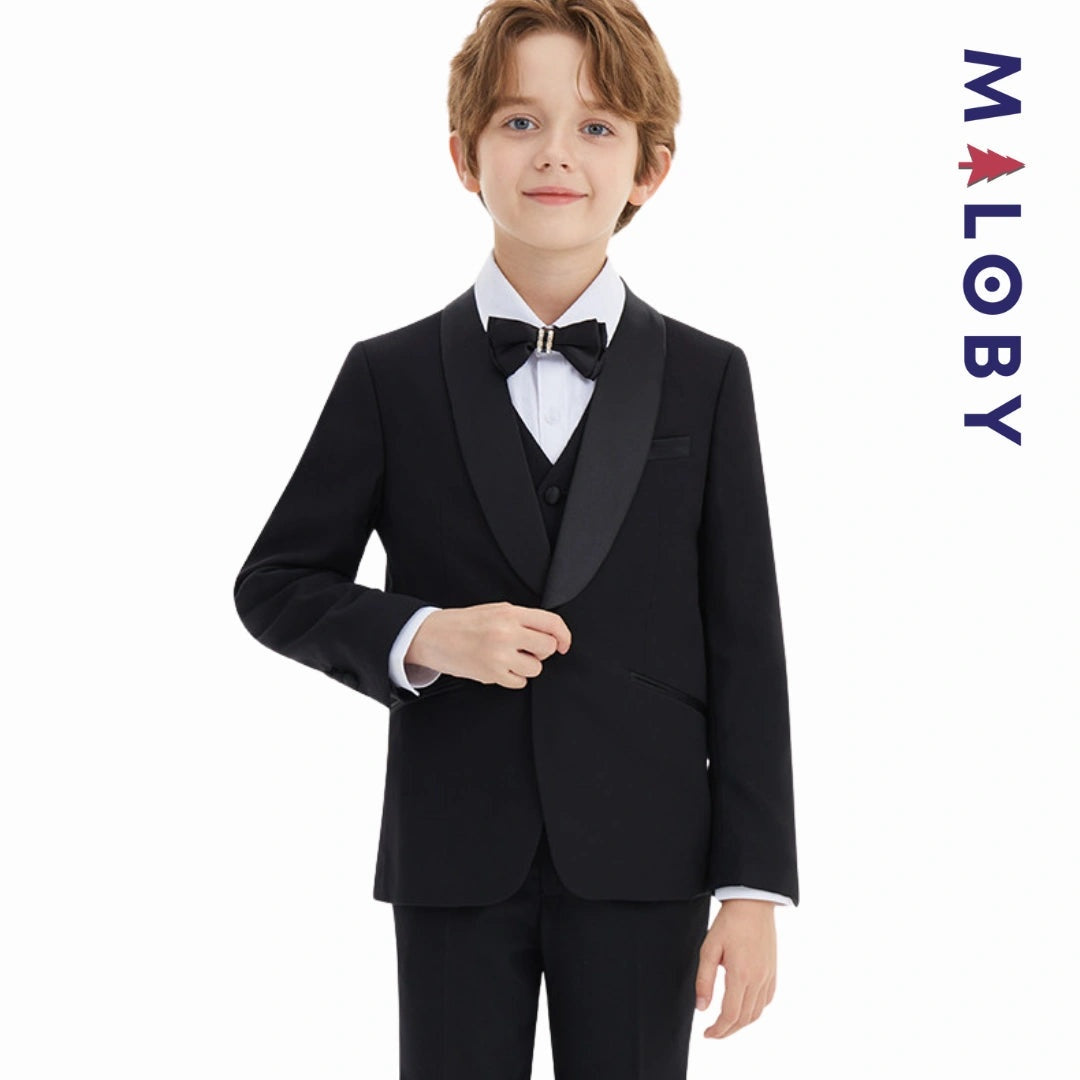 Costume cérémonie 5 pièces enfant garçon noir pour événements spéciaux