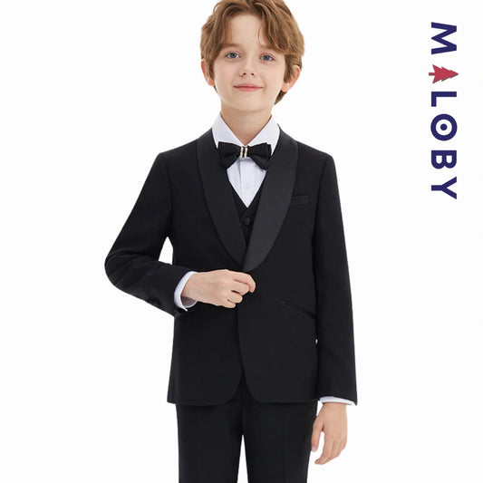 Costume cérémonie 5 pièces enfant garçon noir pour événements spéciaux
