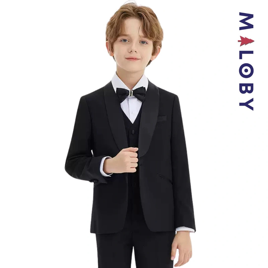 Costume cérémonie 5 pièces enfant garçon noir pour événements spéciaux