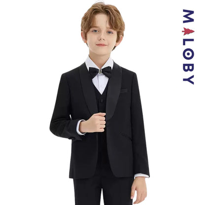 Costume cérémonie 5 pièces enfant garçon noir pour événements spéciaux