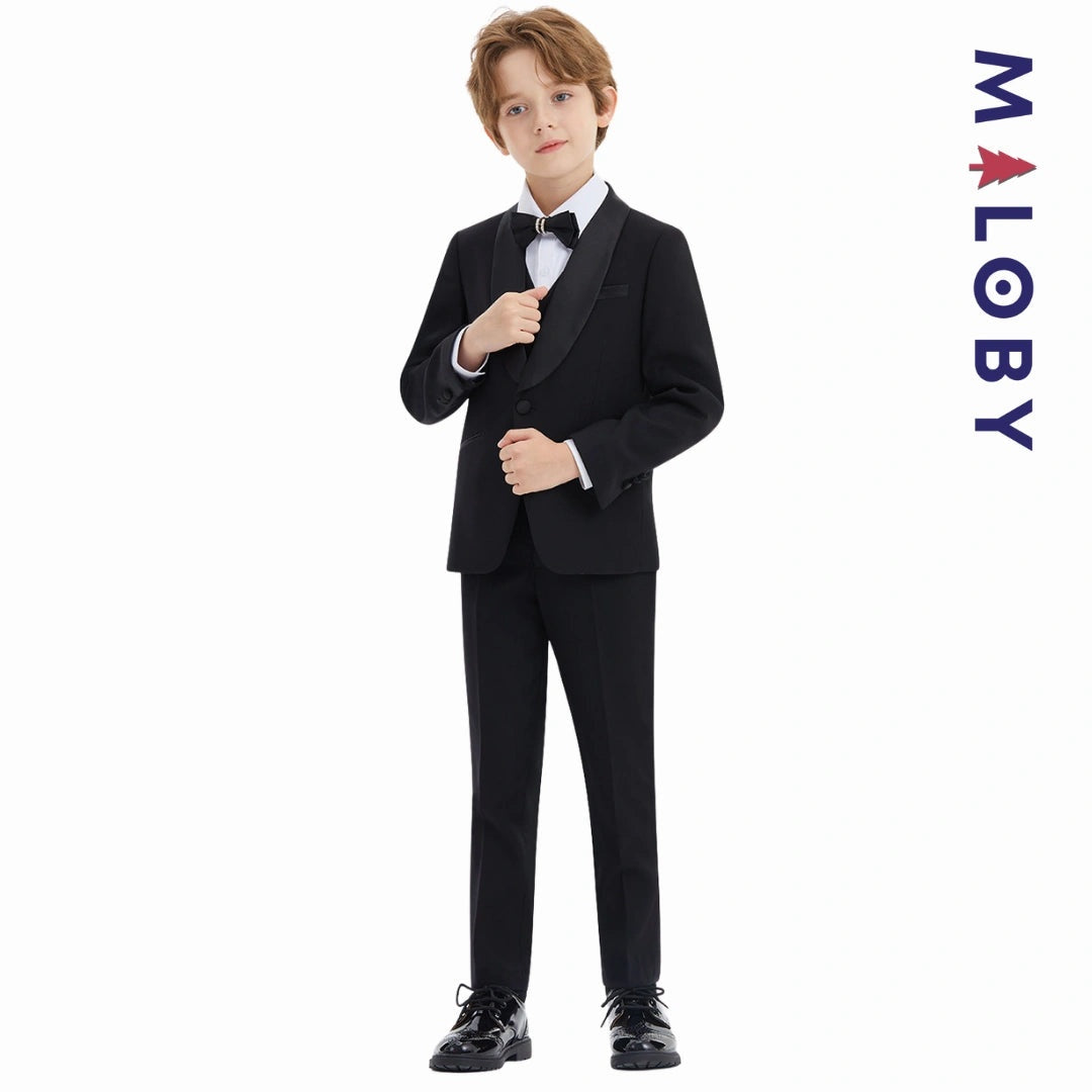 Costume cérémonie 5 pièces enfant garçon noir pour événements spéciaux