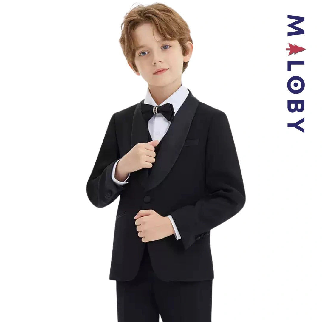 Costume cérémonie 5 pièces enfant garçon noir pour événements spéciaux