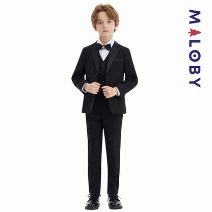 Costume cérémonie 5 pièces enfant garçon noir pour événements spéciaux