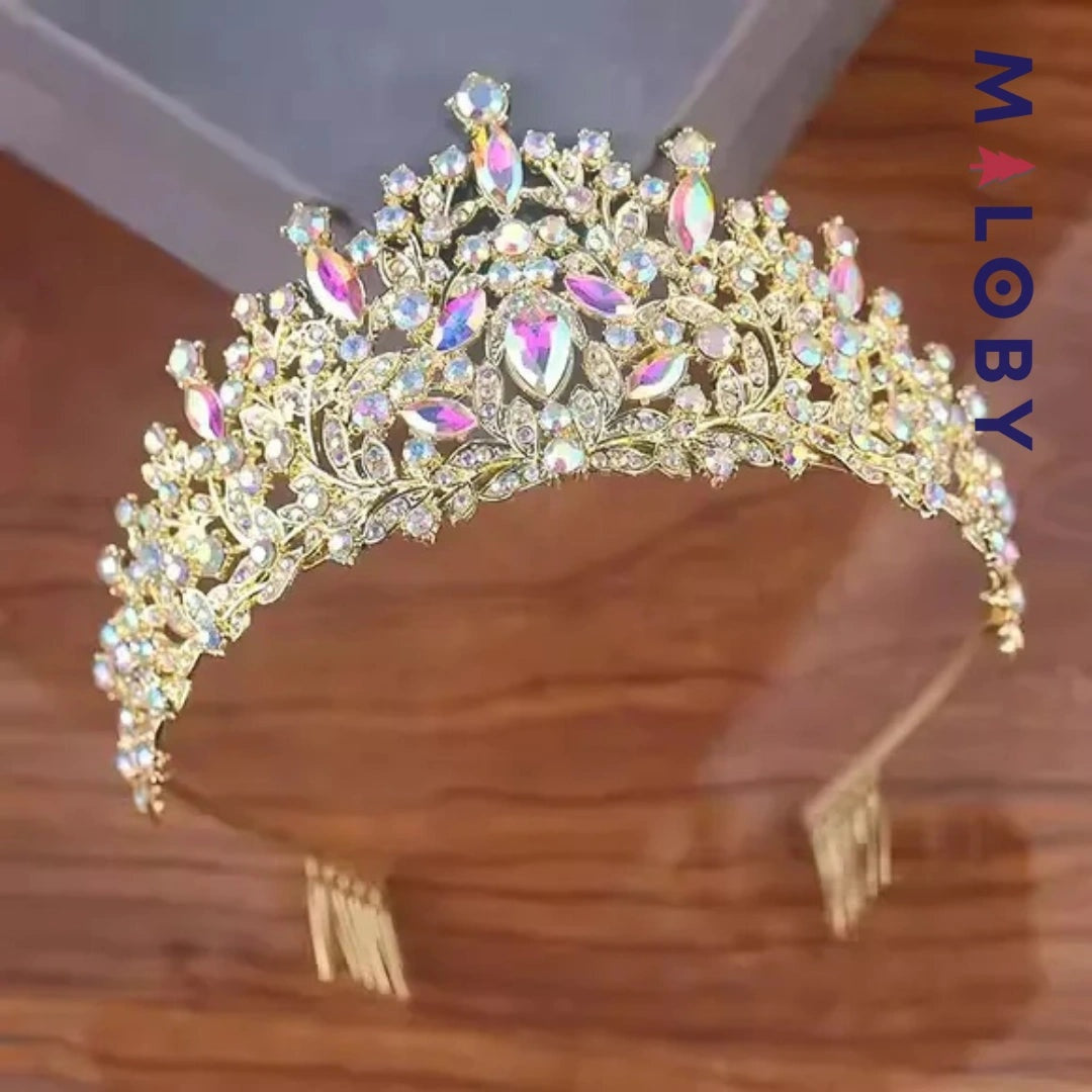 Couronne dorée à perles transparentes pour accessoires cheveux enfants