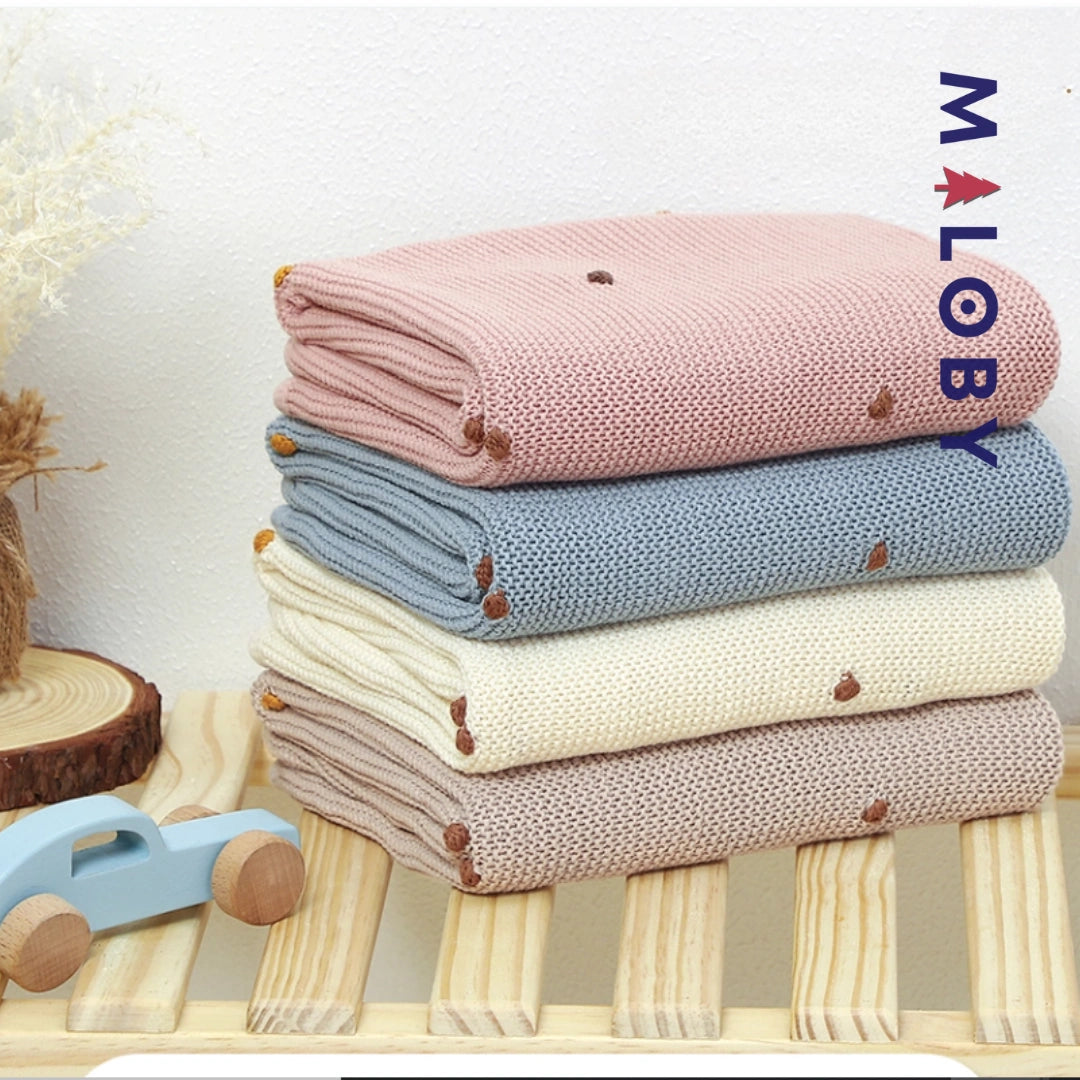 Couverture en tricot - rose/bleu/blanc/caramel -robes et ensembles pour filles, bébés et garcons - MALOBY
