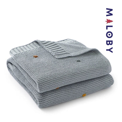 Couverture en tricot - rose/bleu/blanc/caramel -robes et ensembles pour filles, bébés et garcons - MALOBY