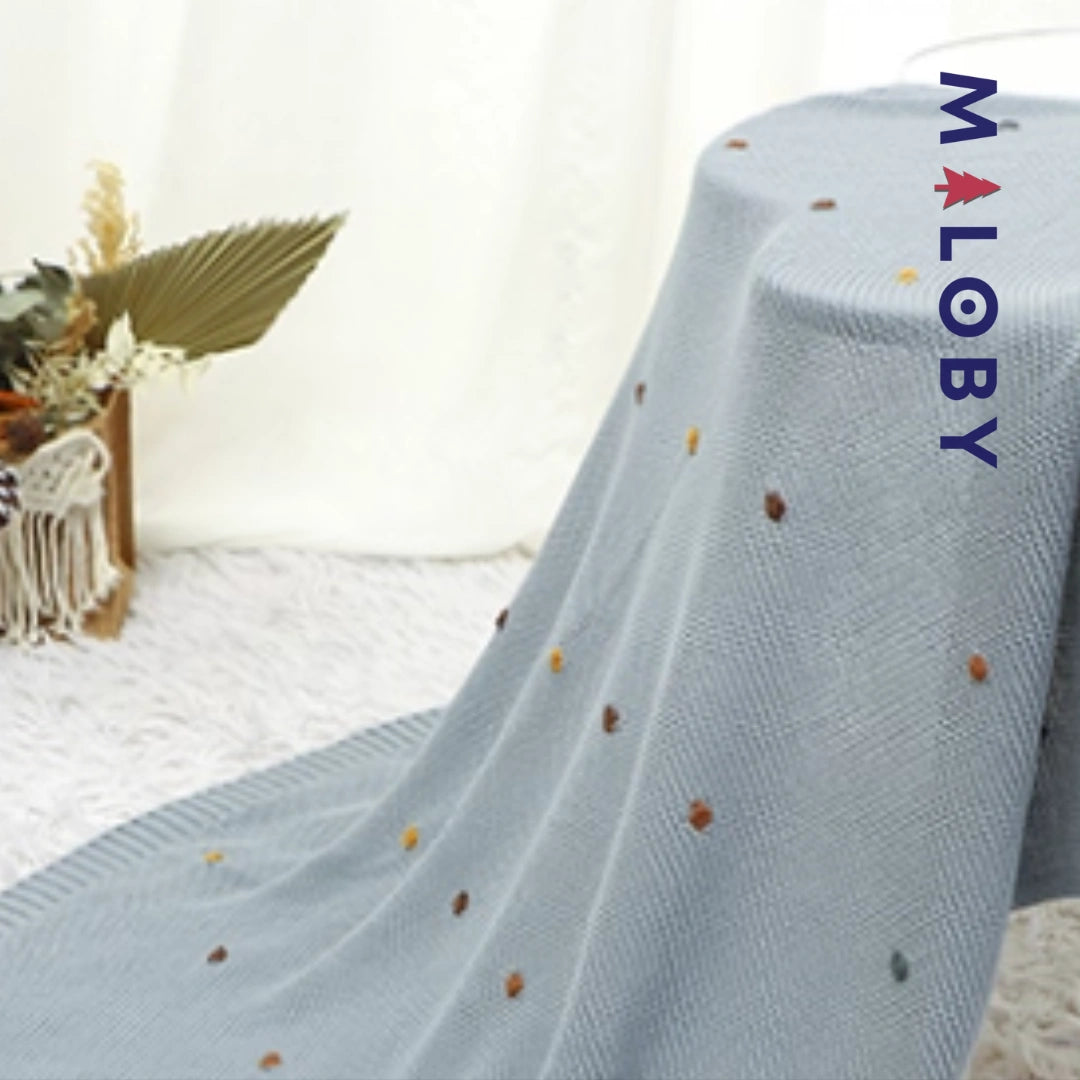 Couverture en tricot - rose/bleu/blanc/caramel -robes et ensembles pour filles, bébés et garcons - MALOBY
