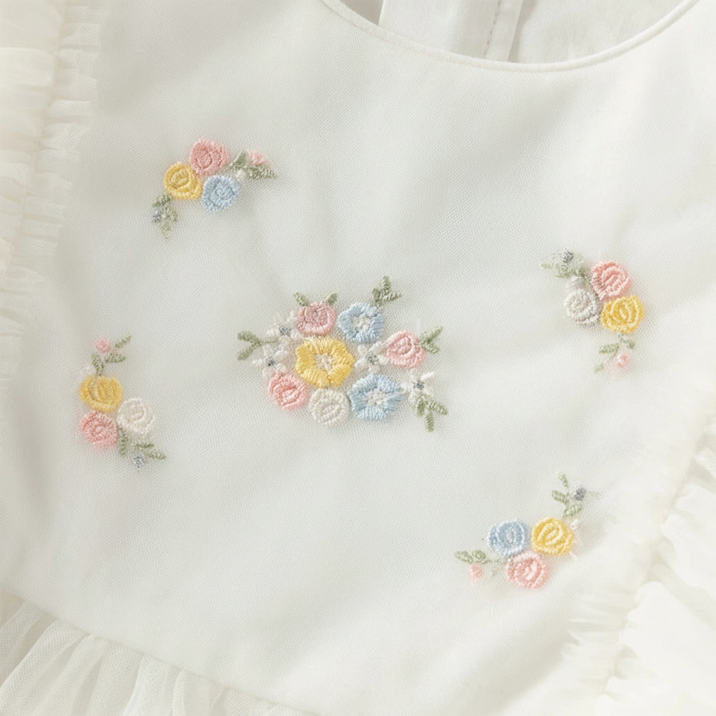 Robe cérémonie brodée fleurs enfant fille -Beige