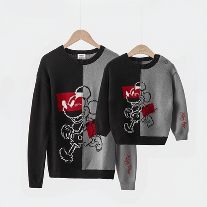 Pull en tricot parent-enfant unisexe- Noir