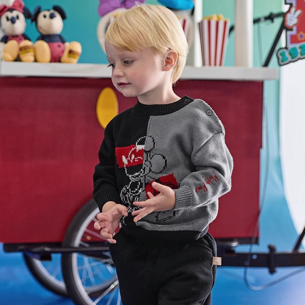 Pull en tricot parent-enfant unisexe- Noir