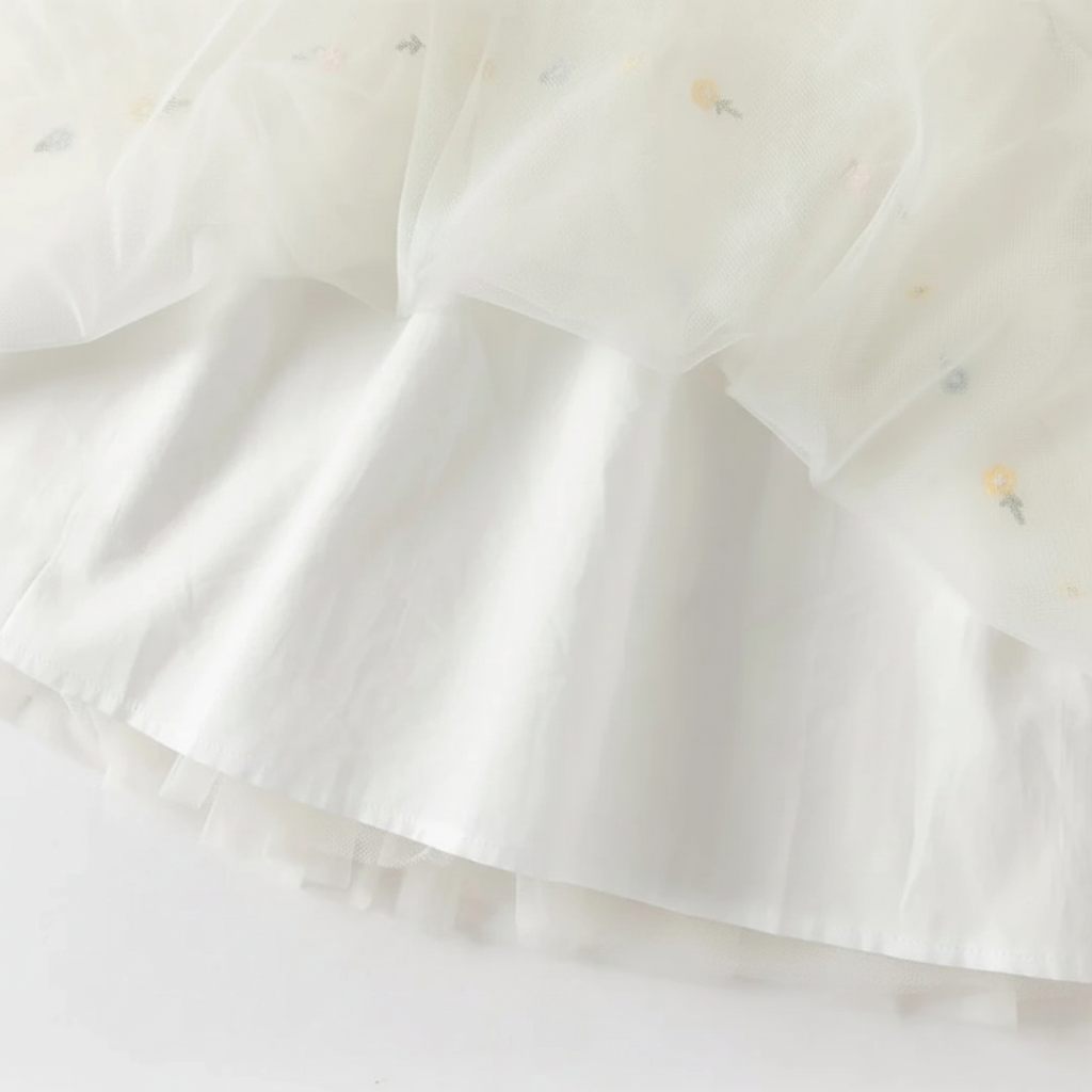 Robe cérémonie brodée fleurs enfant fille -Beige