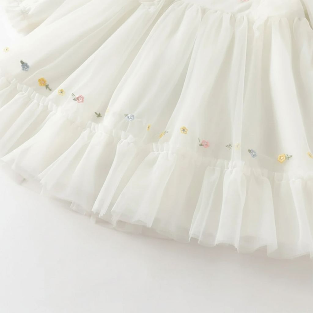 Robe cérémonie brodée fleurs enfant fille -Beige