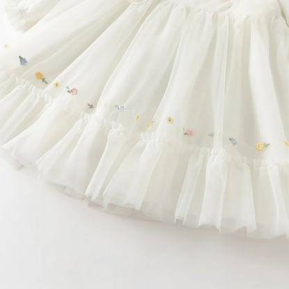 Robe cérémonie brodée fleurs enfant fille -Beige