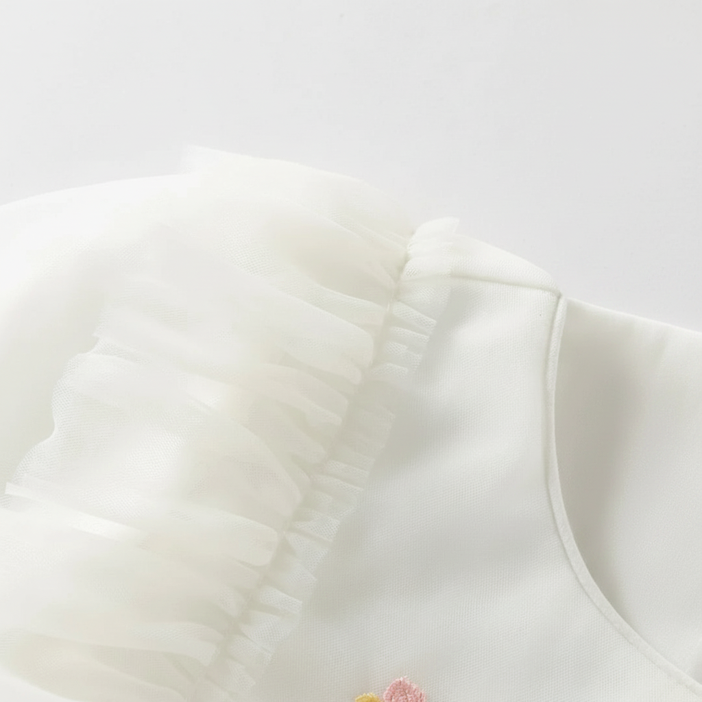 Robe cérémonie brodée fleurs enfant fille -Beige