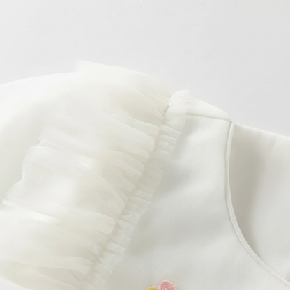 Robe cérémonie brodée fleurs enfant fille -Beige
