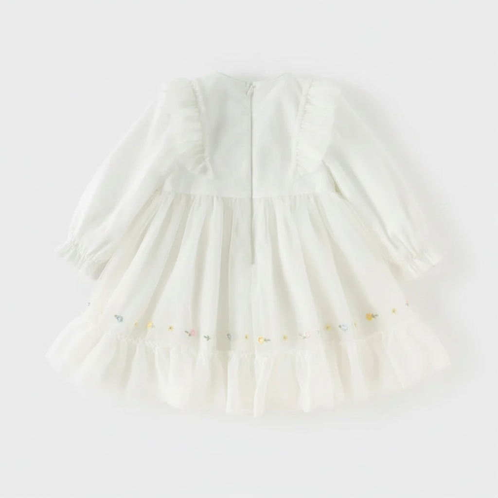 Robe cérémonie brodée fleurs enfant fille -Beige