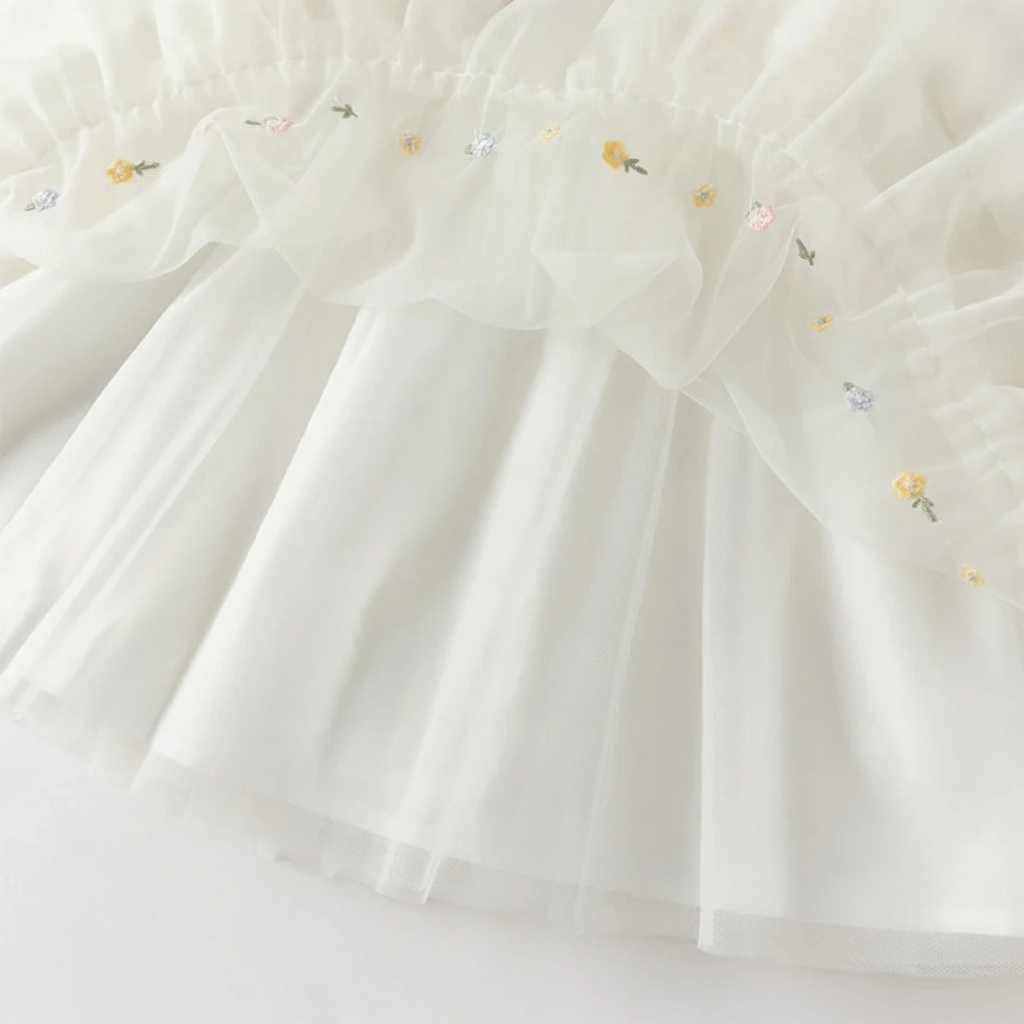 Robe cérémonie brodée fleurs enfant fille -Beige
