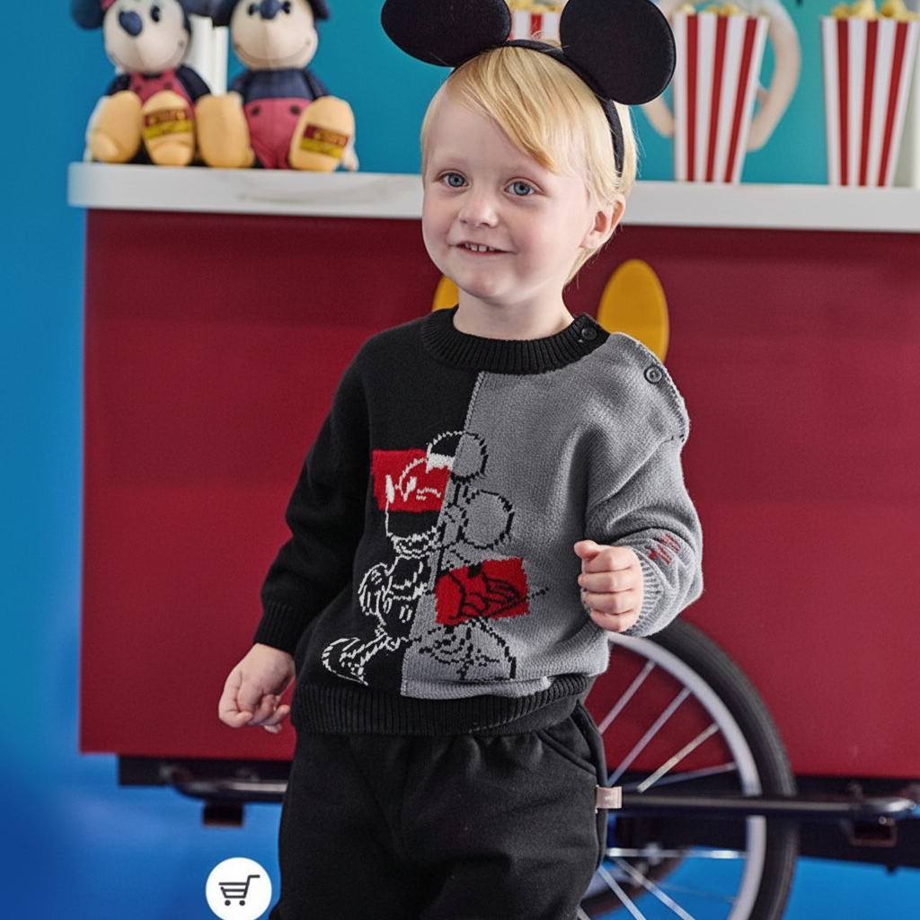 Pull en tricot parent-enfant unisexe- Noir