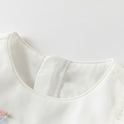 Robe cérémonie brodée fleurs enfant fille -Beige