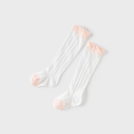 Paire de chaussettes hautes ajourées enfant fille -Blanc -robes et ensembles pour filles, bébés et garcons - MALOBY