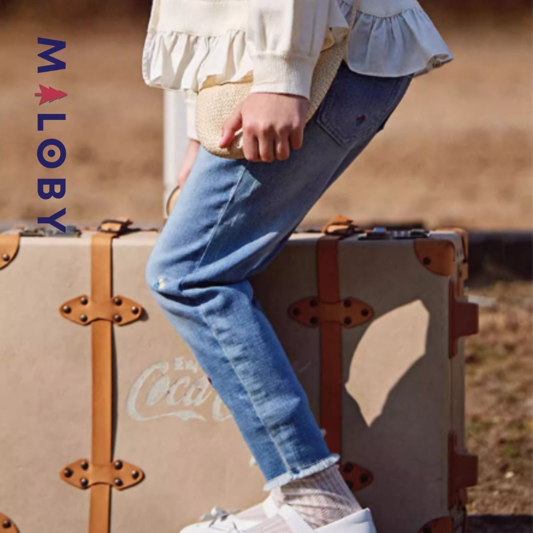 Pantalon denim brodé - Fille -robes et ensembles pour filles, bébés et garcons - MALOBY