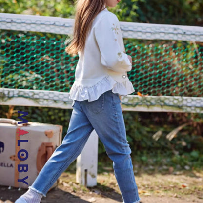 Pantalon denim brodé - Fille -robes et ensembles pour filles, bébés et garcons - MALOBY