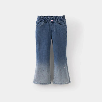 Pantalon denim large base en perles enfant fille- bleu -robes et ensembles pour filles, bébés et garcons - MALOBY
