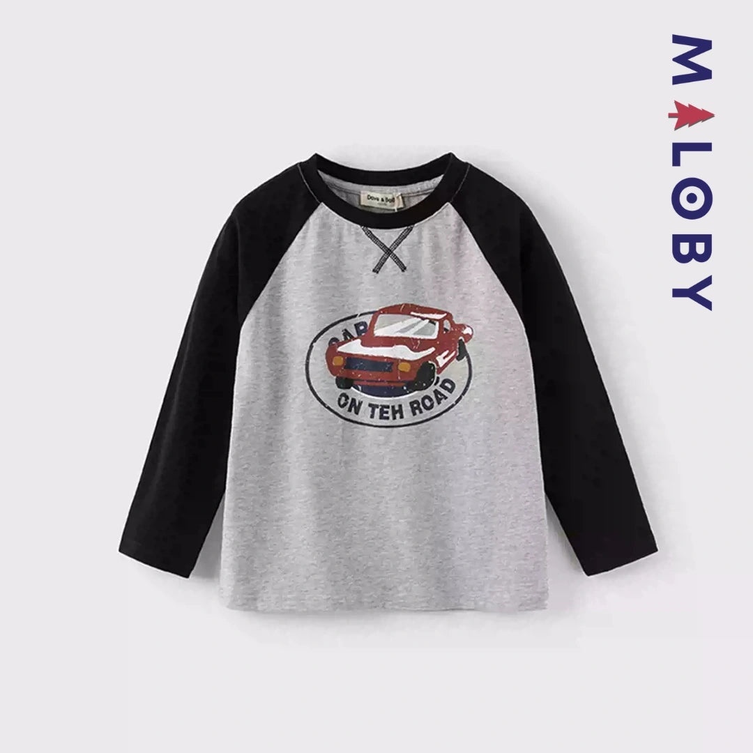 T-shirt graphique enfant garçon gris manches raglan en coton anti-allergiques
